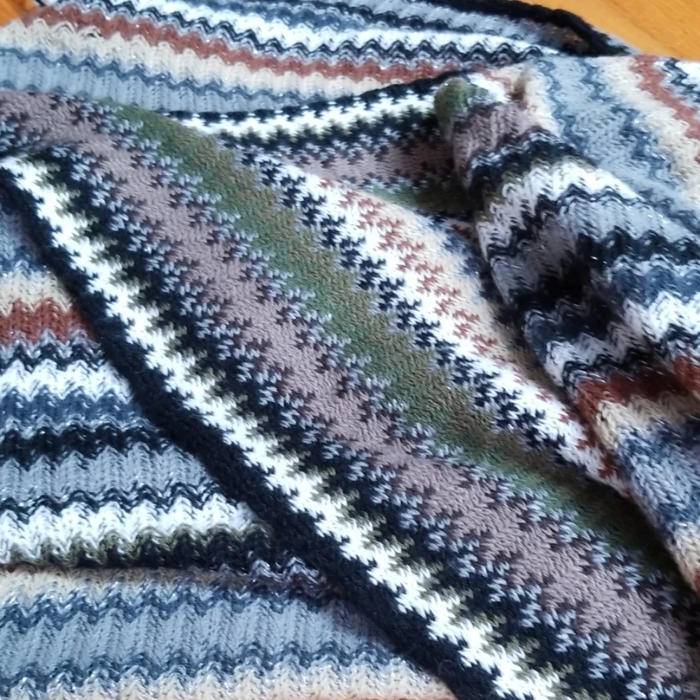 Chevron Knit earth tones Brown/Beige/Green and metallic Soft Scarf.